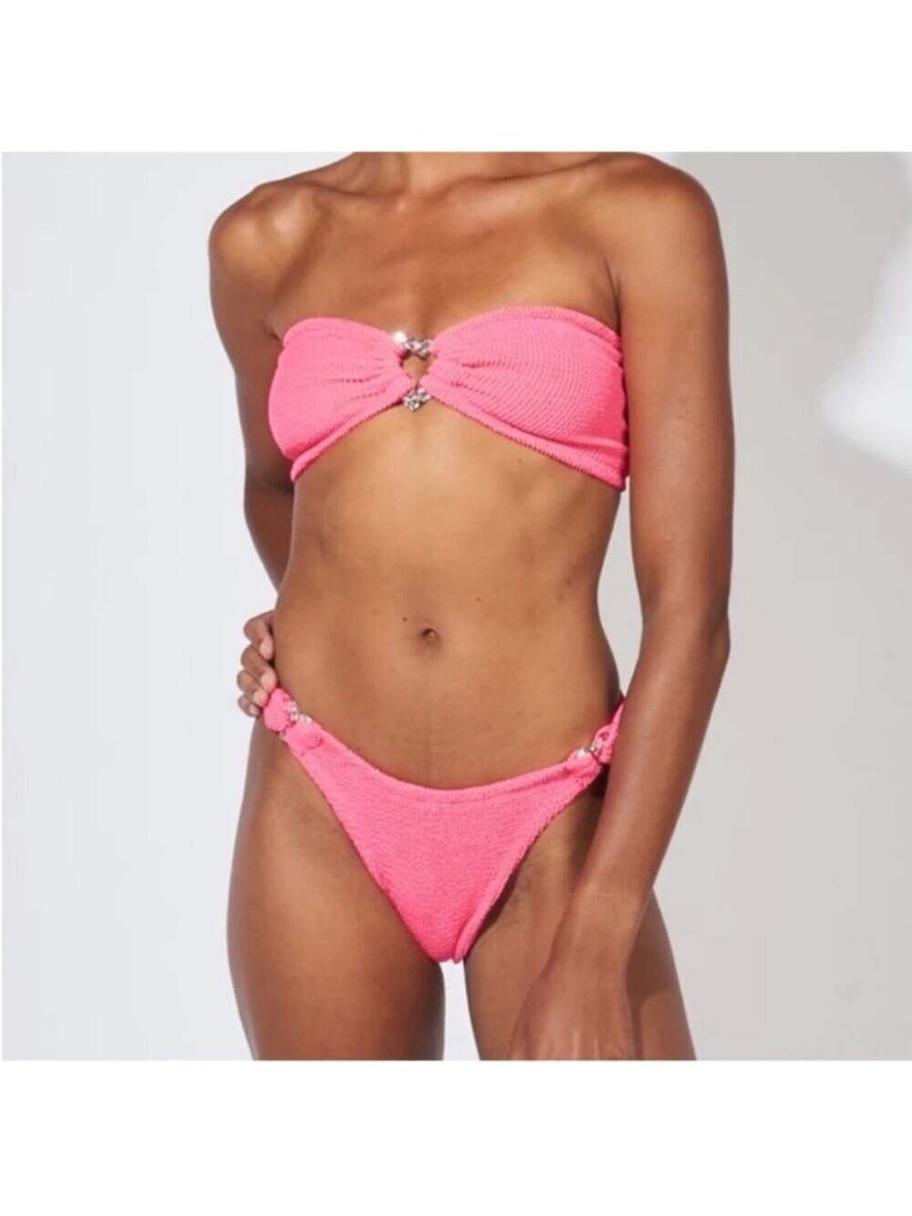 Hunza G Pink Glitter Heart Nicole Crinkle Bikini Set One Size